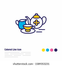 Vector illustration of english tea set icon colored line. Beautiful international food element also can be used as porcelain icon element.