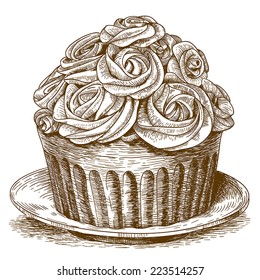 vector illustration of engraving cake on white background