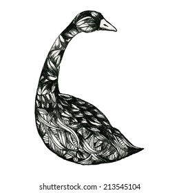 vector illustration of engraving goose on white background. Eps10