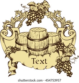 Vector illustration of engraving grapes. Wine template design.