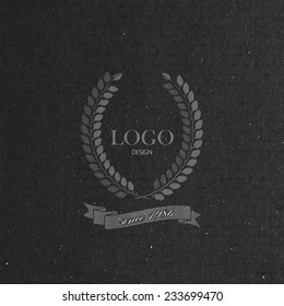 vector illustration with engraving laurel wreath and ribbon in flat style on cardboard texture. Logo design