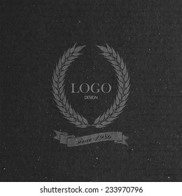 vector illustration with engraving laurel wreath and ribbon in flat style on cardboard texture. Logo design