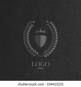 vector illustration with engraving laurel wreath,  ribbon and crown in flat style on cardboard texture. Logo design