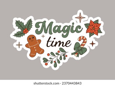 Vector illustration of Enjoy the Holidays lettering text sign. Retro inscription. Cool sticker