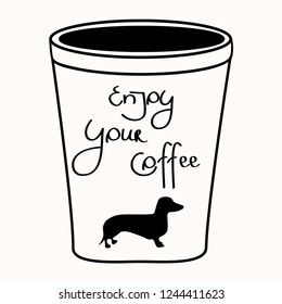 Vector illustration enjoy your coffee with dachshund and dog
