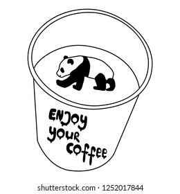 Vector illustration enjoy your coffee with  lettering with panda