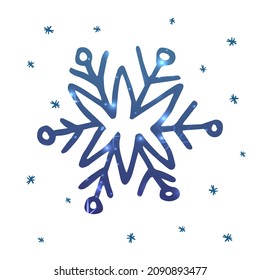 Vektorgrafik mit einer vergrößerten, einzeln gemalten Schneeflocke auf dem Hintergrund anderer kleiner Schneeflocken. Das Konzept von Winter, Schnee, Saison. Es kann für Banner-Design, Web-Design usw. verwendet werden.