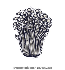 Vector illustration of enoki. Autumn mushroom picking for vegan food and cooking design