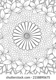 La ilustración vectorial enredó una imagen de las flores. Libro de Colores, antiestrés para adultos. Blanco y negro.