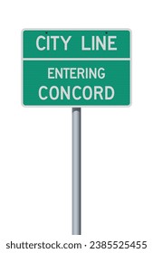 Vector illustration of the Entering Concord (New Hampshire) City Line green road sign on metallic pole