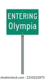 Vector illustration of the Entering Olympia (Washington) City Limit green road sign on metallic post