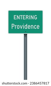 Vector illustration of the entering Providence (Rhode Island) green road sign on metallic post