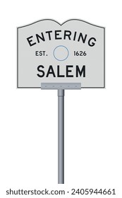 Vector illustration of the entering Salem (Massachusetts) city road sign on metallic post