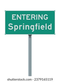 Vector illustration of the Entering Springfield (Massachusetts) City Limit green road sign on metallic post
