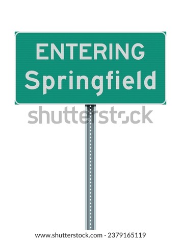 Vector illustration of the Entering Springfield (Massachusetts) City Limit green road sign on metallic post