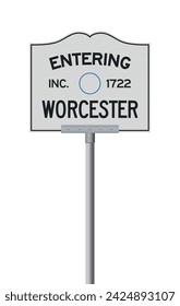 Vector illustration of the entering Worcester (Massachusetts) city road sign on metallic post