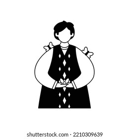 Vector illustration of an entomologist with butterflies. Profession. Outline
