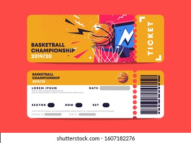 Vector Illustration Of The Entrance Ticket Template For The Basketball Championship