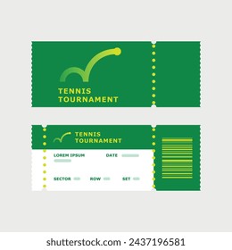 Vector illustration of the entrance ticket to a tennis match, tennis tournament. Green and yellow. Tennis ticket template