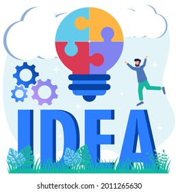 Ilustración vectorial, ideas de concepto emprendedor y creativo sobre claves de éxito, rompecabezas y símbolos con forma de bombilla, buscando un nuevo pensamiento creativo, invirtiendo dinero en ideas.