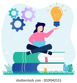 Vector illustration, entrepreneur and creative concept ideas about keys to success, light bulb shaped puzzle and symbols, looking for new creative thinking, investing money in ideas.