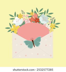 Vector illustration of envelop full of flowers for invitation