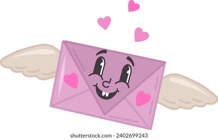 Vector illustration of an envelope with angel wings and hearts. Valentine's Day, a message of love, February 14th. Be my Valentine. An envelope with sweet emotions.