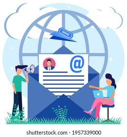 Vector illustration, envelope containing letters inside a smartphone, receiving letters, sorting, Web letters or mobile service layout for website headings.