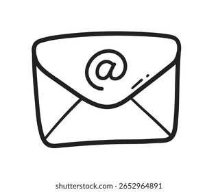 Ilustración vectorial de un sobre con signo de correo electrónico. Doodle arte de línea para el Web o el uso de la oficina.