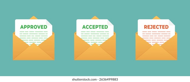 vector illustration of Envelope Icons Displaying Approved, Accepted, and Rejected Documents Representing Decision Outcomes
