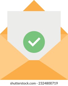 Vector illustration of an envelope with a letter and an accepted symbol, envelope with a check mark. Message read.