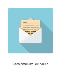 A vector illustration of a envelope with letter inside.
Envelope with letter document Icon illustration.
Flat Icon of an open envelope.