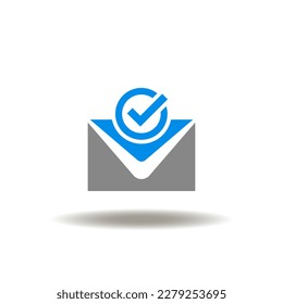 Vector illustration of envelope mail and check mark. Icon of e-voting. Symbol of correspondence.