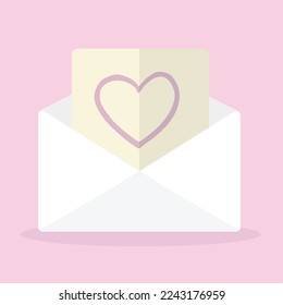 Vector illustration with envelope and pink heart on light pink background. St. Valentine's day love letter.