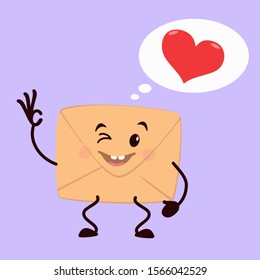 Vector illustration of an envelope and a red heart. Design for Valentine's Day greetings and postcards, web, email.