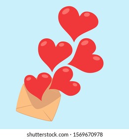 Vector illustration of an envelope and a red heart. Design for Valentine's Day greetings and postcards, web, email.