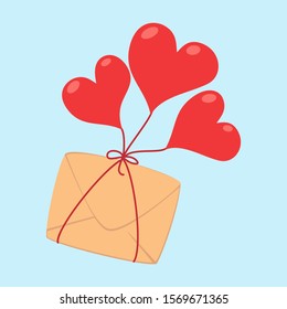 Vector illustration of an envelope and a red heart. Design for Valentine's Day greetings and postcards, web, email.