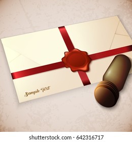 Vector illustration of Envelope and red wax seal with seal stamp
