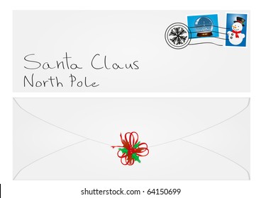 Vector illustration of an envelope with Santa Clausâ??s address and mistletoe