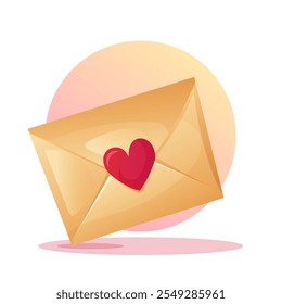 Vector illustration of an envelope sealed with a heart sticker in cartoon style on a white background. Perfect for Valentine Day, love letters, and romantic themes.
