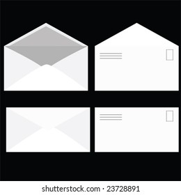 Vector illustration of an envelope, seen open and closed, from its front and back.