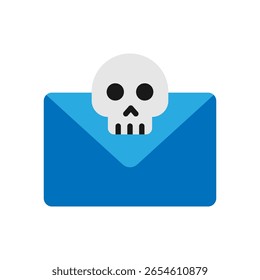 Ilustração vetorial de um Envelope com Caveira em estilo plano isolado em fundo branco. Ilustração moderna e minimalista