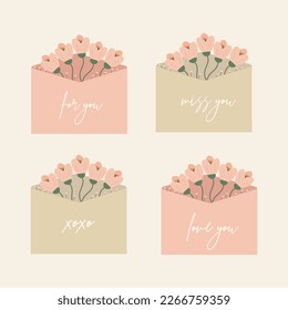 Ilustración vectorial de sobres con flores	
