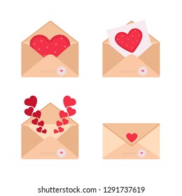 Vector illustration envelopes with hearts for Valentine's, Mother's and Women's day greetings.