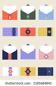 Vector illustration of envelopes with Korean traditional pattern.