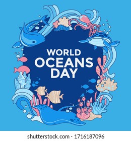 Vector illustration environment ecosystem dedicated to World ocean day