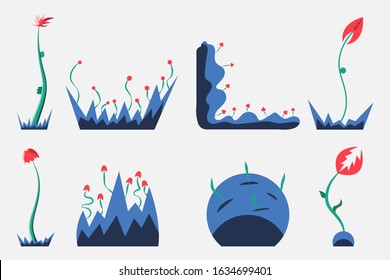 Vector illustration. Environment elements design. Set of different type of greenery for you project.   