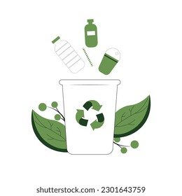Vector illustration. Environment protection. Waste recycling. Plastic recycling. Pollution. Protecting the planet. Green resources. Ecology. Isolated vector.
