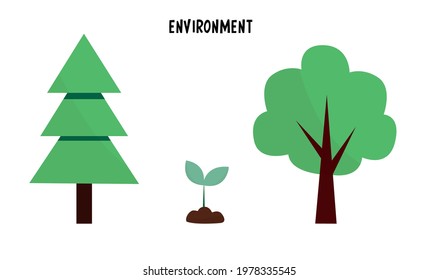 Vector illustration of the environment. Tree, spruce, sprout. Can be used to create designs, postcards, banners.