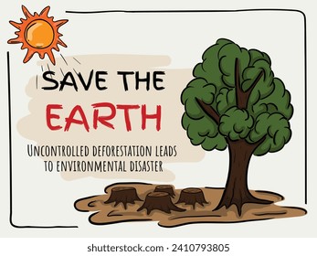 Vector illustration of environmental disaster. The Problem of Massive Deforestation, Global Warming and Climate Change